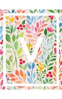 V: V Monogram Journal - Personalized Journal With Initial V - Pink Floral Notebook - 120 Pages Monogram Initial V Notebook - 8.5 x 11" Monogram F Noteb