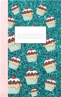 Turquoise Glitter Tasty Cupcake 5 X 8 100 Pages College Ruled Journal Notebook