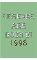 Legends Are Born In 1998 Notebook