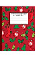 Unruled Composition Notebook 8" x 10". 120 Pages. Red Christmas Seamless Pattern