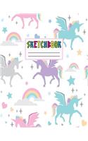 Sketchbook: Cute Unicorn Kawaii Sketch Book for Girls, Kids, Teens, Women (Perfect for Sketching, Drawing, Doodling, Journal, Note Pad, Birthday Party Favors)