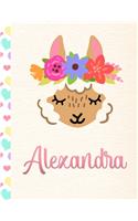 Alexandra: Personalized Llama Journal For Girls - 8.5x11 110 Pages Notebook/Diary With Pink Name