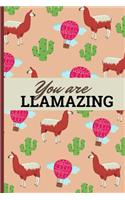 You Are Llamazing: Funny Llama Blank Lined Air Balloon Cactus Cover Notebook Journal For Llama Lovers Great Idea For Birthday or Christmas gifts 6X9