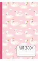 Notebook with Royal Swans on Pink Design