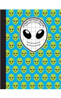Composition Book 2x2 Quad Graph Paper: Blue and Green Emoji Alien Notebook with 150 Pages or 75 Sheets, 1/2 Inch Squares, Softcover