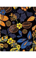 Retro Flower Leaf Notebook: Blank Lined Composition Notebook 75 Sheets / 150 Pages 7.5 x 9.25 inch