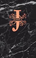 Jessica: Personalized Sketchbook 8.5 X 11. Monogram Letter J Sketch Pad/Journal/Note Book. Black Marble & Rose Gold Cover. Doodle, Notebook, Journal, Create!