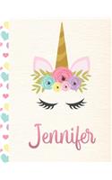 Jennifer: Personalized Unicorn Sketchbook For Girls With Pink Name - 8.5x11 110 Pages. Doodle, Sketch, Create!