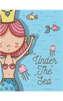 Under the sea: Mermaid princess on blue cover and Dot Graph Line Sketch pages, Extra large (8.5 x 11) inches, 110 pages, White paper, Sketch, Draw and Paint(5 Mermaid Princess on Blue Notebook)