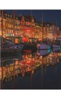 Nyhavn Denmark Notebook Large Size 8.5 X 11 Ruled 150 Pages