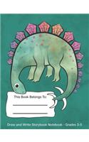 Draw and Write Storybook Notebook - Grades 3 - 5: Cute Dinosaur Stegosaurus; Blue Green Background; Creative Writing Wide Ruled Story Journal; 3rd Through 5th Grade