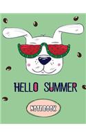 Hello Summer Notebook: White Dog On Green Cover Notebook Journal Diary and Lined pages, (8.5 x 11) inches, 110 pages(1 Hello Summer Notebook Dot&graph)