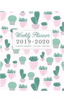 Weekly Planner 2019 - 2020 12-Month Academic, July 2019 - June 2020: Succulent Print Cactus Cute Prickly Plants Pattern Weekly & Monthly Dated Calendar Organizer with To-Do's, Checklists, Notes and Goal Setting Pages