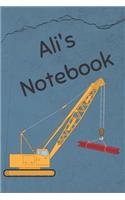 Ali's Notebook: Construction Equipment Crane Cover 6x9 100 Pages Personalized Journal Drawing Notebook