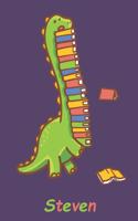 Steven: Personalisiertes Dinosaurier Tage-/Notizbuch mit dem Namen Steven und ganzen 120 Seiten im 6x9 Zoll Format (ca.DIN A5) mit Punkteraster. Optimal als