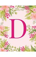 D: Monogram Initial D Notebook Pink Floral Hawaiian Haze Composition Notebook - Wide Ruled, 8.5 x 11, 110 pages: Journal, diary, for Women, Girls, Teen