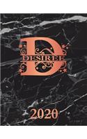 Desiree: 2020. Personalized Name Weekly Planner Diary 2020. Monogram Letter D Notebook Planner. Black Marble & Rose Gold Cover. Datebook Calendar Schedule