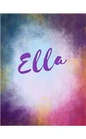 Ella: Ella personalized journal blank book. Large 8.5 x 11 Attractive watercolor texture purple pink orange & blue tones. arty stylish pretty journal for 