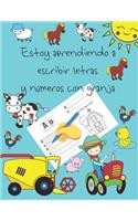 Estoy aprendiendo a escribir letras y números con granja: libros de seguimiento de letras para niños de 4 a 8 años, páginas para aprender a escribir letras y números, escribir a mano para niños, libro para 