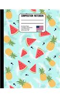 Composition Notebook 4x4 Graph Paper: Watermelon & Pineapple Tropical Back to School Composition Book for Teachers, Students, Kids and Teens