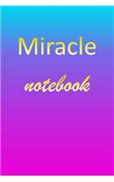 Miracle: Blank Notebook - Wide Ruled Lined Paper Notepad - Writing Pad Practice Journal - Custom Personalized First Name Initial M Blue Purple Gold - Taking 