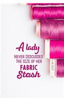 A Lady Never Discusses The Size Of Her Fabric Stash: funny notebook and journal Wide Ruled 6x9 120 Pages.