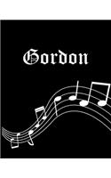 Gordon: Sheet Music Note Manuscript Notebook Paper - Personalized Custom First Name Cover - Musician Composer Instrument Composition Book - 12 Staves a Page