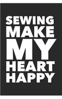 Sewing Makes My Heart Happy: Funny Quilting Sewing Gift Blank Lined Notebook