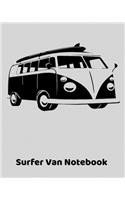 Surfer Van Notebook: Fun Vintage Van Theme 8'x10' Journal with 100 Lined Pages. California Surfer Van Retro Grey.