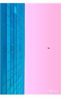 Pink #8 Journal: Blue Building and Bird in Pink Sky - 6 X 9 - Notebook, Diary, Doodle, Write, Notes, Sketch Pad, Notebook, Blank Book