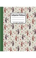 Composition Notebook: 7.5x9.25 Wide Ruled - Christmas Reindeers, brown and beige
