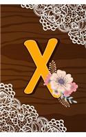 X: Letter X Monogram Rustic Country Lace & Wood Flowers Notebook & Journal