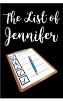 The List of Jennifer: Blank Lined Journal