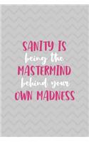 Sanity Is Being The Mastermind Behind Your Own Madness: Notebook Journal Composition Blank Lined Diary Notepad 120 Pages Paperback Grey Texture Sanity