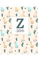 Z 2019: Llama Pattern and Monogram Z Weekly Planner 2019: 12 Month Agenda - Calendar, Organizer, Notes & Goals (Weekly and Monthly Planner 8 x10 inches 135 