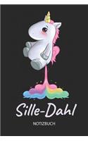 Sille-Dahl - Notizbuch: Individuelles personalisiertes Mädchen & Frauen Namen blanko Regenbogen pupsendes Einhorn Notizbuch. Liniert leere Seiten. Ideal als Uni & coole Sch