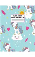 Blank Sheet Music Notebook: Cute Unicorn Matte Cover Design with 110 Pages White Paper Interior for Musician Students and Professionals Playing Piano, Ukelele, Mandolin and oth
