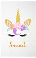 Samuel A5 Lined Notebook 110 Pages: Funny Blank Journal For Lovely Magical Unicorn Face Dream Family First Name Middle Last Surname. Unique Student Teacher Scrapbook/ Composition Great