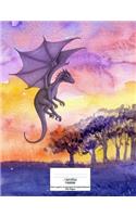 Cornell Notes XL Notebook: 8.5" x 11" 250 page, Extra Large Cornell Notebook: Purple Dragon Watercolor Cover