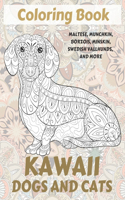 Kawaii Dogs and Cats - Coloring Book - Maltese, Munchkin, Borzois, Minskin, Swedish Vallhunds, and more