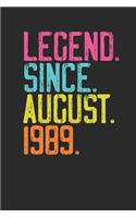 Legend Since August 1989: Blank Lined Notebook / Journal (6 X 9 -120 Pages) - 30th Birthday Gift Idea