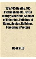 165: 165 Deaths, 165 Establishments, Justin Martyr, Macrinus, Samuel of Nehardea, Felicitas of Rome, Appian, Balbinus, Peregrinus Proteus(English)