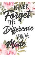 Never Forget The Difference You've Made: Cute Retirement & Appreciation Journal / Notebook / Diary / Card Gift. Perfect For Professional Women And Men Who Have Made A Big Impact on Peoples 