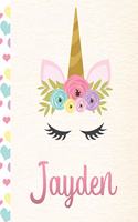 Jayden: Personalized Unicorn Journal For Girls - 8.5x11 110 Pages Notebook/Diary With Pink Name