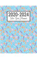 2020-2024 Five-Year Planner: Beach Seashell Pattern 60 Month Calendar