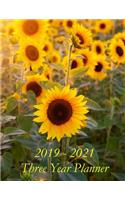 2019 - 2021 Three Year Planner: Pretty Sunflower Field Cover - Includes Major U.S. Holidays and Sporting Events