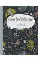 Cursive handwriting paper notebook: The large 16 double-lined spaced notebook for primary and early year children learning to write in cursive script style - Space and planets astronom