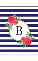 Navy and White Striped Coral Floral Monogram Journal with Letter B