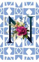 N: Monogram Initial Letter N Floral Notebook for Women and Girls