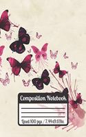 Composition Notebook: Cute Butterfly Journal Pink, Red & Black Design Student Gifts College Ruled Paper